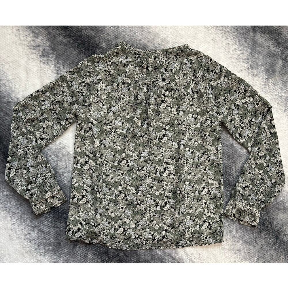 H&M Floral Green Quarter Button Long Sleeve Lined Flowy Blouse Size XS - Picture 2 of 10